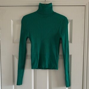 Zara Green Ribbed Turtleneck Sweater